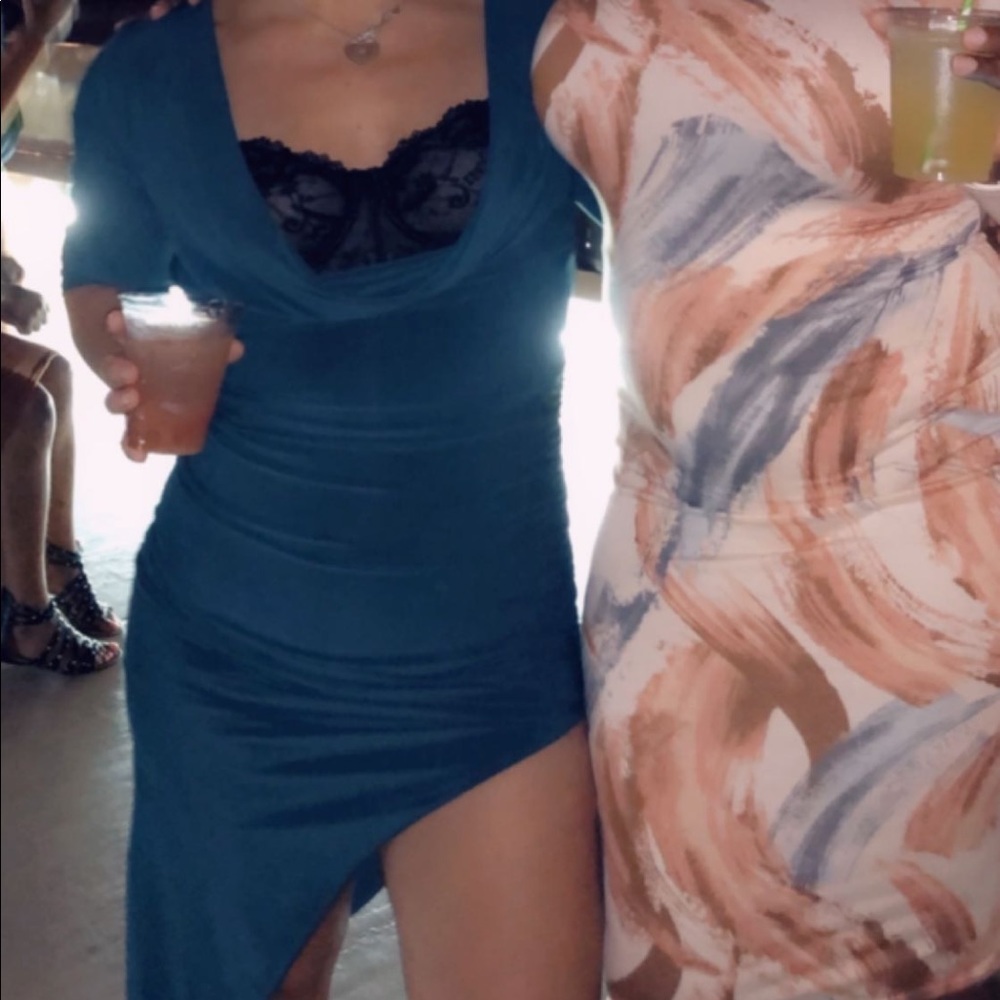 Turquoise blue asymmetric dress